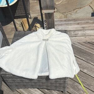 White Faux Fur Shawl Cape with Decorative Clasp